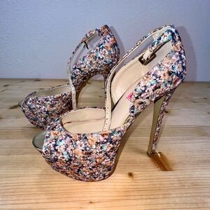 Betsey Johnson Bandit Floral Platform Heels 6.5M Peep Toe 6" Stiletto
